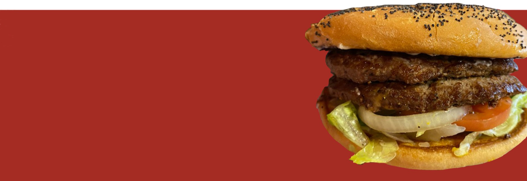 The Chester's New Double burger on a Chester's-red background