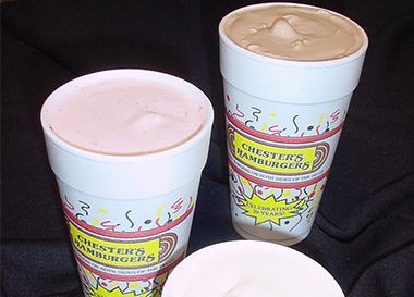 Two Chester's branded cups filled with hand-spun shakes